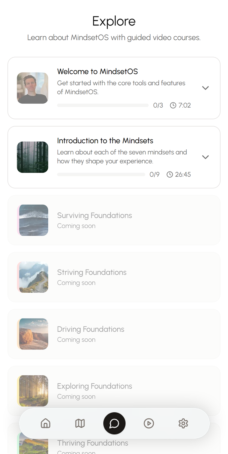 The MindsetOS explore screen with video courses