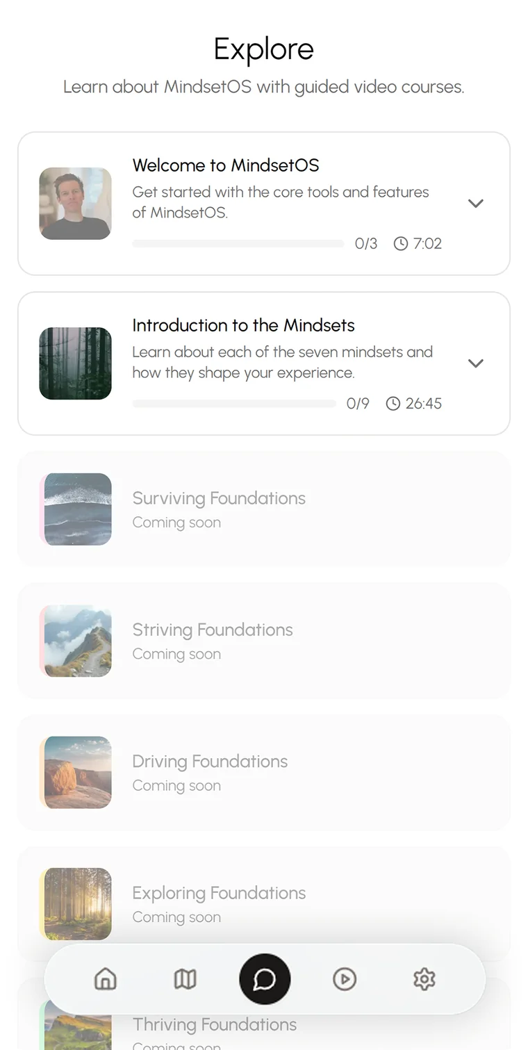 The MindsetOS explore screen with video courses